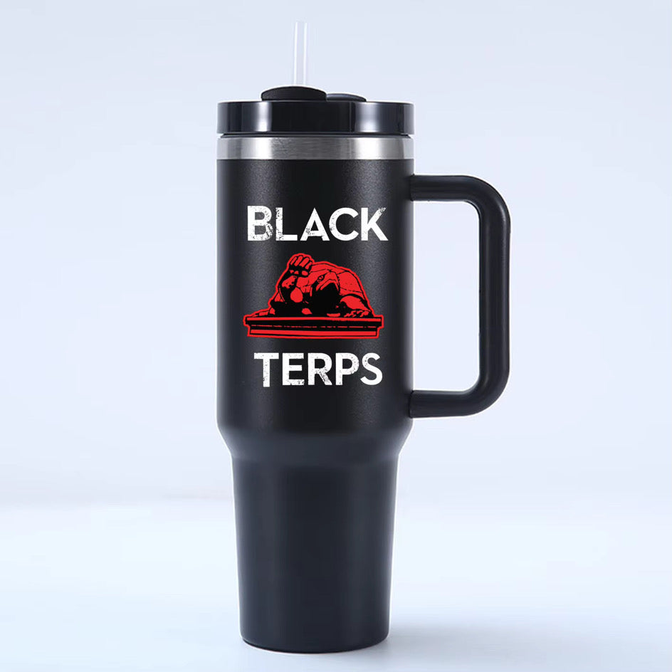 Black Terps Tumbler and Straw Cover