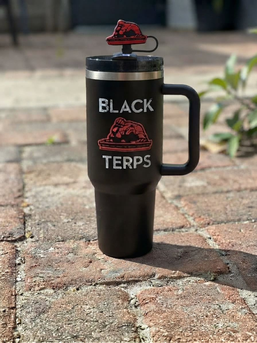 Black Terps Tumbler and Straw Cover